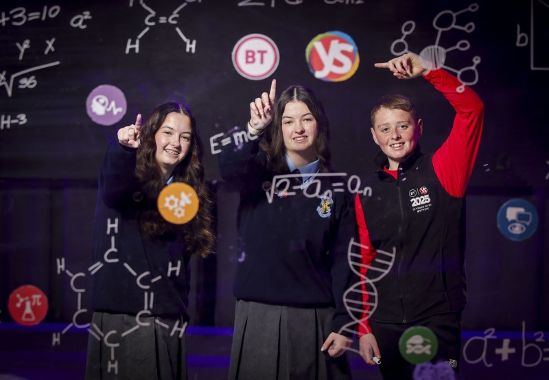 Pictured are twin sisters Ashlee and Aimee Keogh aged 18 from Tallaght Community School and Jake Shanley TY Student Volunteer from Firhouse Community College, who were on hand to launch the 2025 BT Young Scientist and Technology Exhibition and Primary Science Fair which takes place from January the 08 until Saturday the 11th in the RDS, Dublin.
Thousands of school students will descend upon the RDS Dublin this week to participate in the 2025 BT Young Scientist & Technology Exhibition and Primary Science Fair. The BTYSTE, which is one of the leading school science, technology, engineering, and mathematics (STEM) exhibitions in the world, annually showcases incredible STEM focused ideas in project entries from secondary school students aged 12-19 years.
President of Ireland, Michael D. Higgins will officially open the 2025 exhibition tomorrow at a special ceremony for students, teachers, and partners. The ceremony will be streamed live on the BTYSTE
website and on Facebook Live from 2pm.
Photo Chris Bellew /