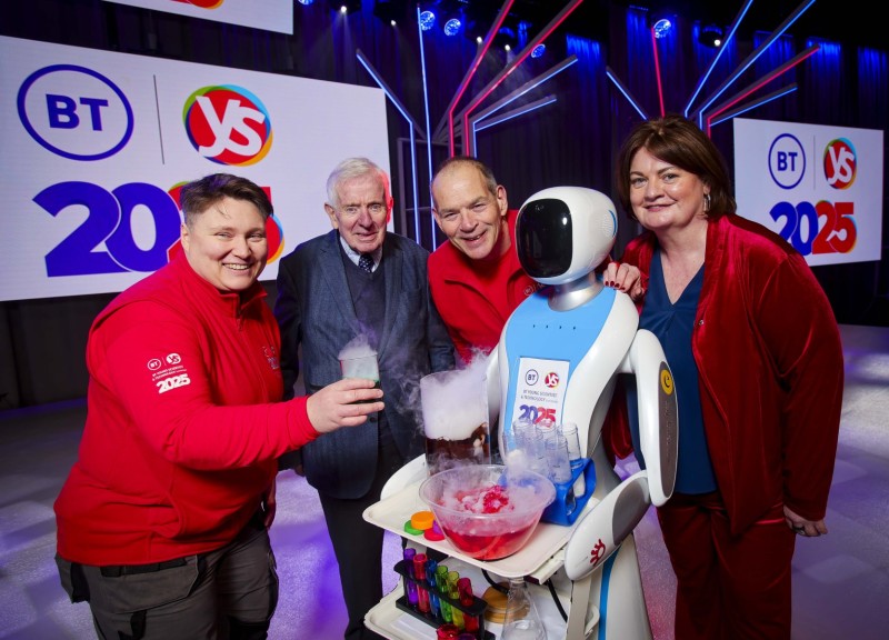 Pictured are Pauline Moore and Richard Robinson from BT with Dr Tony Scott, Co Founder of the Young Scientist Exhition and Mari Cahalane, Head of the BT Young Scientist & Technology Exhibition who were on hand to launch the 2025 BT Young Scientist and Technology Exhibition and Primary Science Fair which takes place from January the 08 until Saturday the 11th in the RDS, Dublin. Thousands of school students including eight schools from Northern Ireland will descend upon the RDS Dublin this week to participate in the 2025 BT Young Scientist & Technology Exhibition and Primary Science Fair. The BTYSTE, which is one of the leading school science, technology, engineering, and mathematics (STEM) exhibitions in the world, annually showcases incredible STEM focused ideas in project entries from secondary school students aged 12-19 years. Photo Chris Bellew / Fennell Photography 
